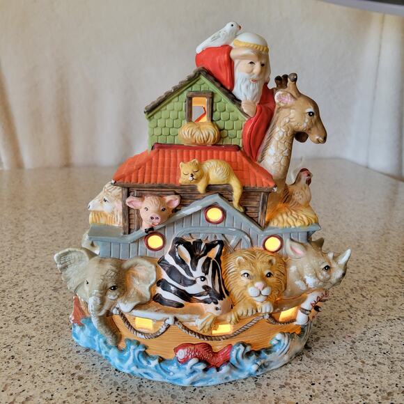VTG Noah's Ark Handpainted Ceramic Nightlight Light Up Display Animal Figurine - Picture 13 of 16